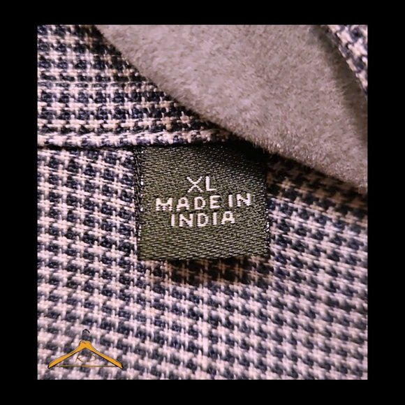 Orvis Linen Shirt XL, Blue Houndstooth, Short Sleeve, Hidden Button Down Collar - Picture 4 of 10